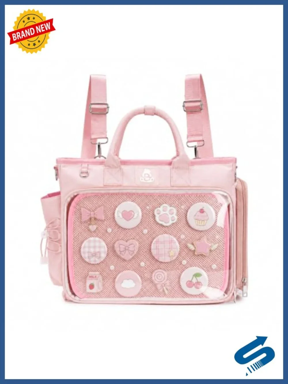 Ita Backpack with Large Transparent Window for Anime Pins, Crossbody or Tote,